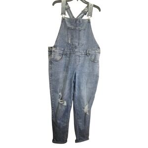 Womens Distressed Denim Overalls Ripped Blue Jeans Adjustable‎ Straps